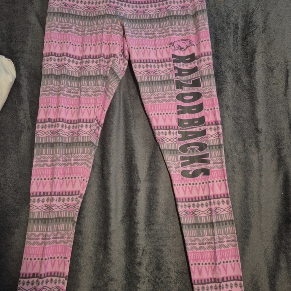 Razorbacks Women's Pink and Gray Patterned Leggings